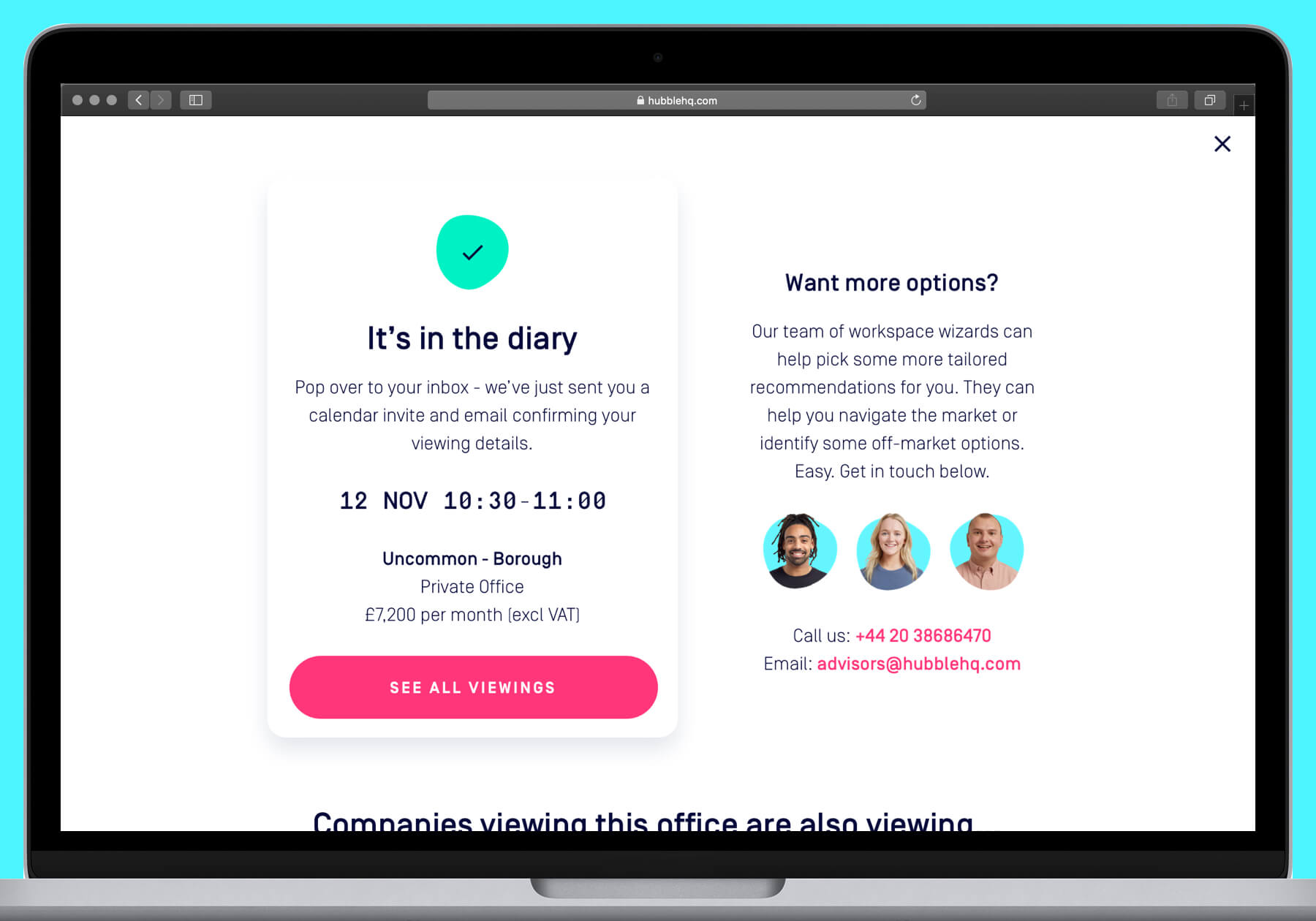 HubbleHQ Viewings desktop designs - viewing confirmation