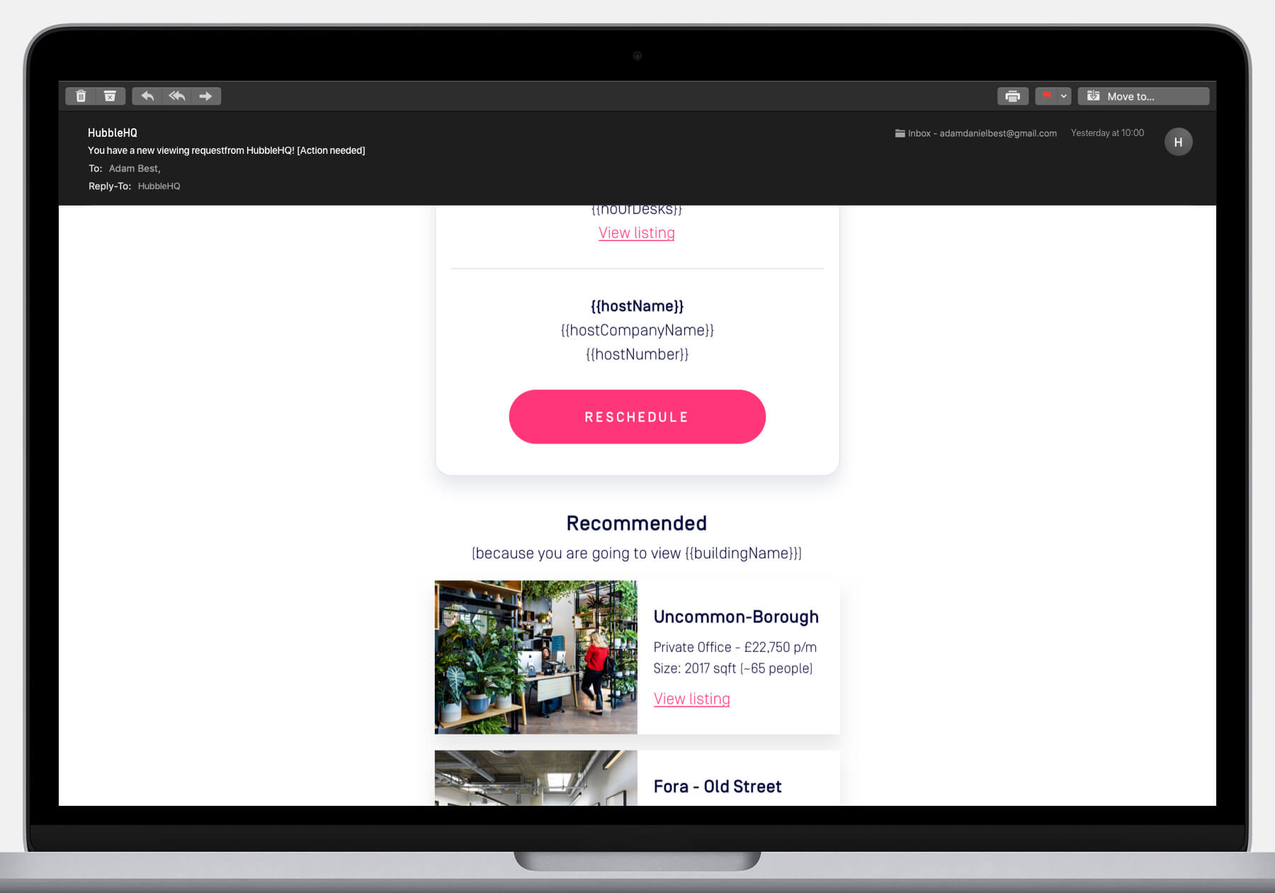 HubbleHQ Viewings desktop email designs - viewing declined