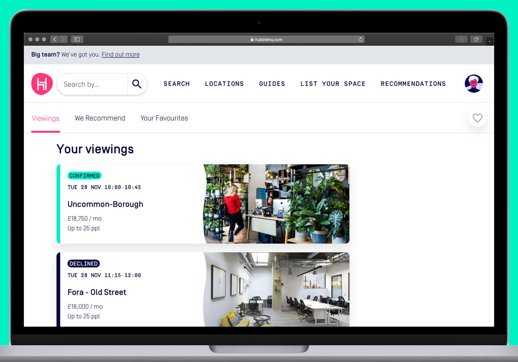 HubbleHQ Viewings desktop designs - Viewings area