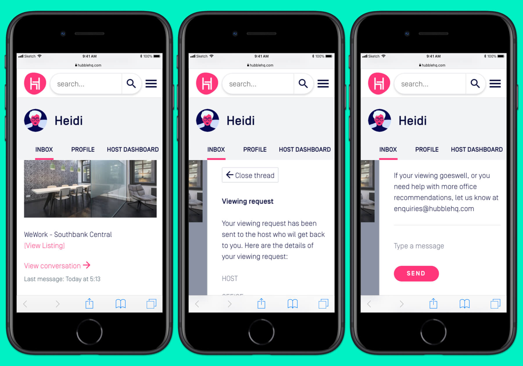 HubbleHQ Viewings mobile designs - Viewings messaging