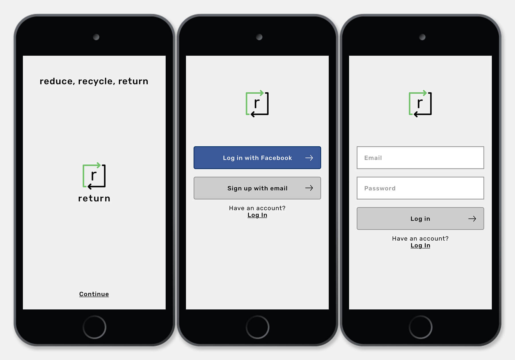 Return App Design Sign-In/ Register