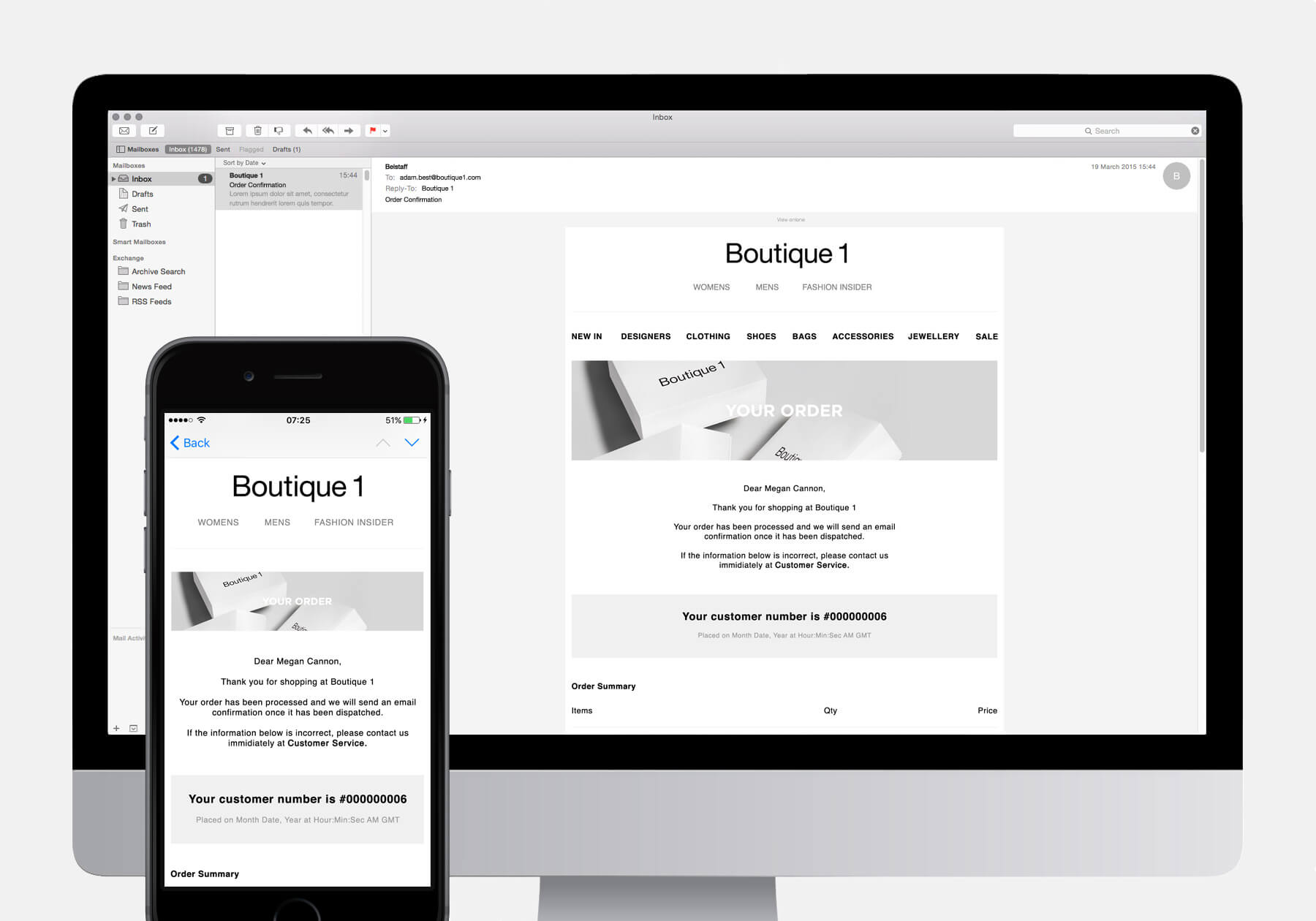 Boutique 1 Design/Development Transactional Email