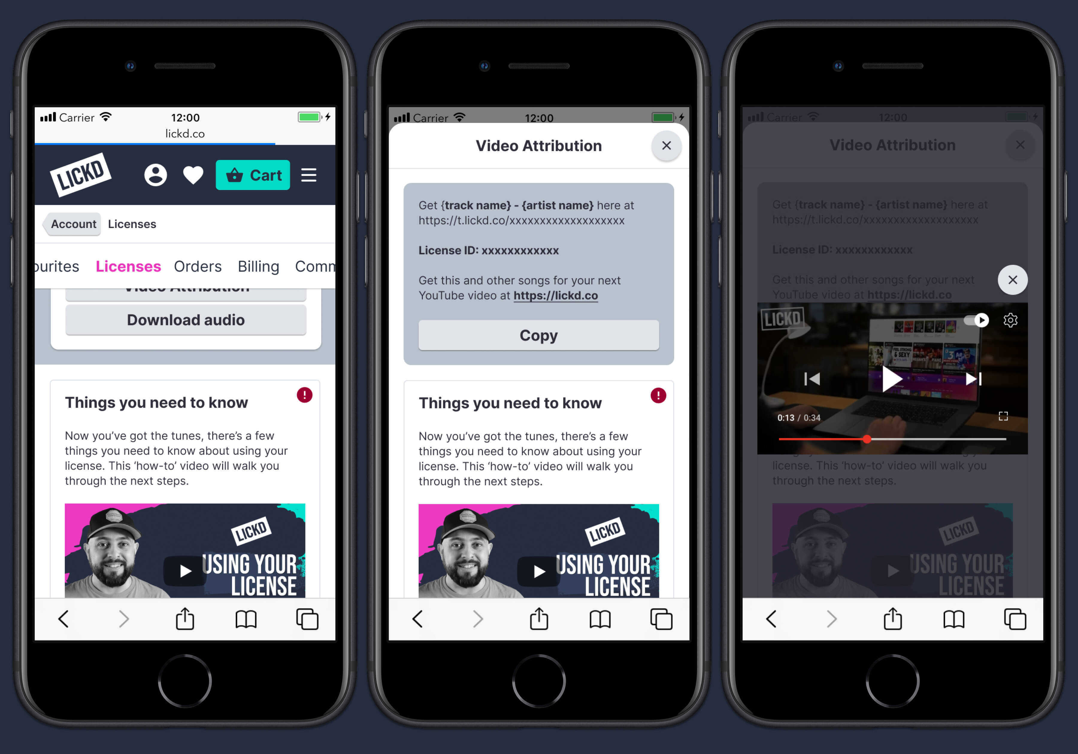 Mobile Designs - Licenses Page in Account