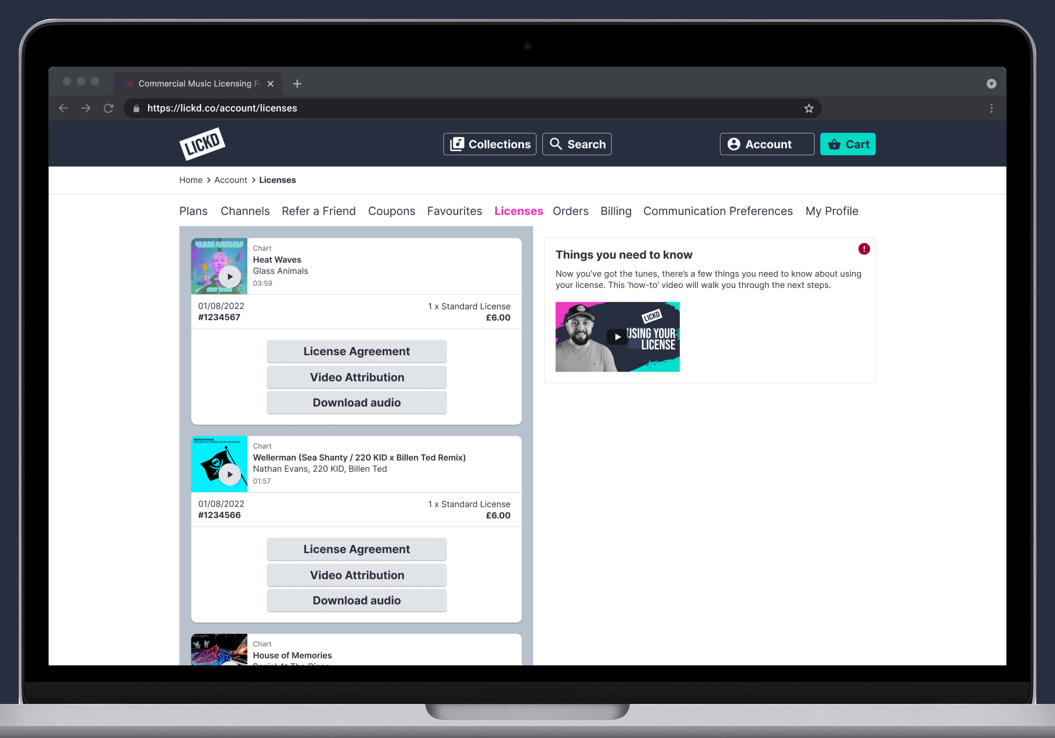 Desktop Designs - Licenses Page in Account