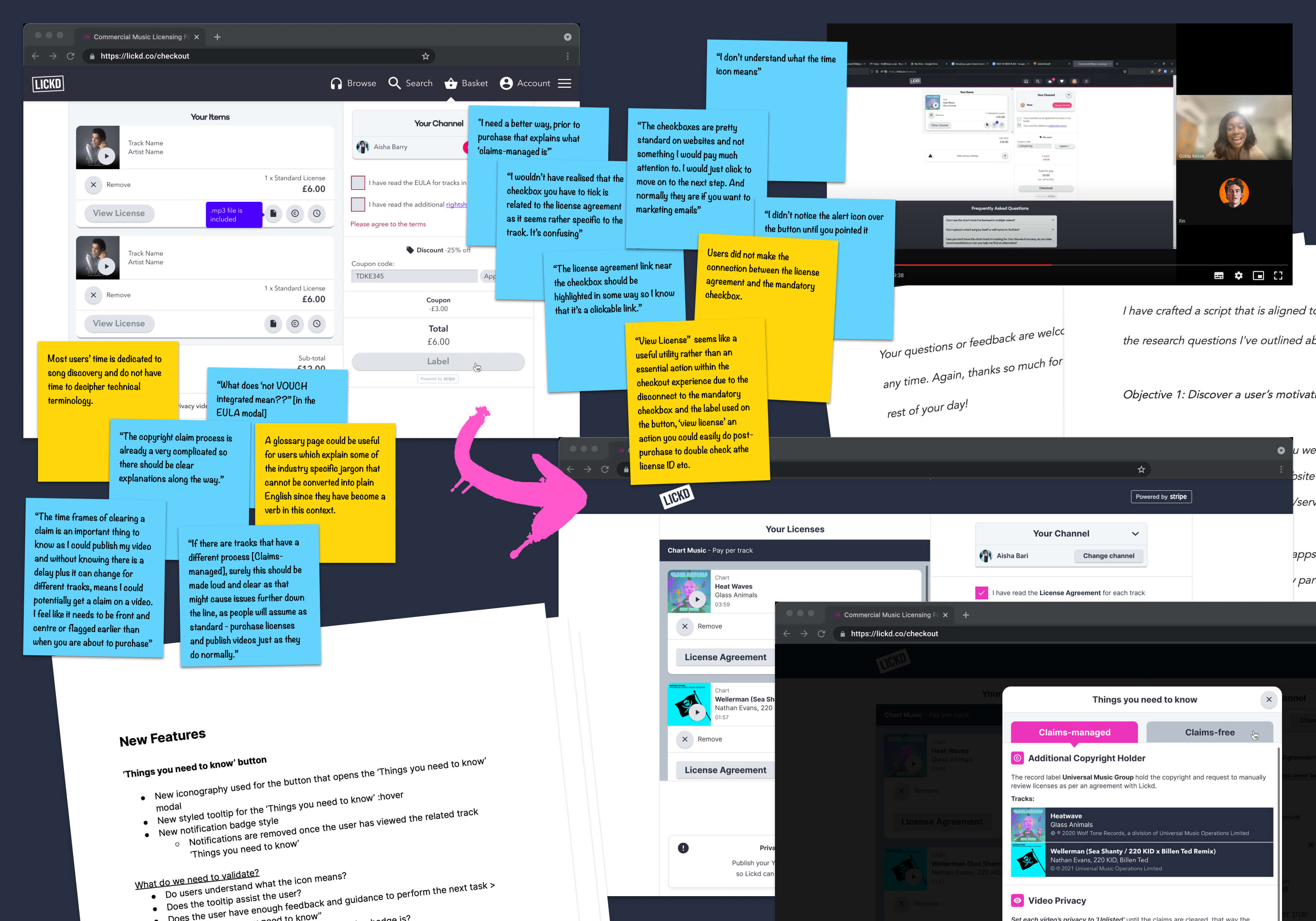 User insights, planning, conducting and iterations on new features